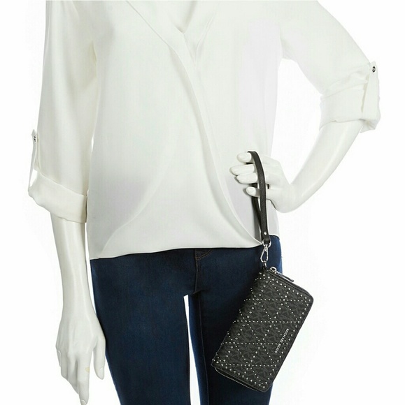 New! MICHAEL KORS Studded MK Logo Wallet Wristlet - Picture 2 of 3